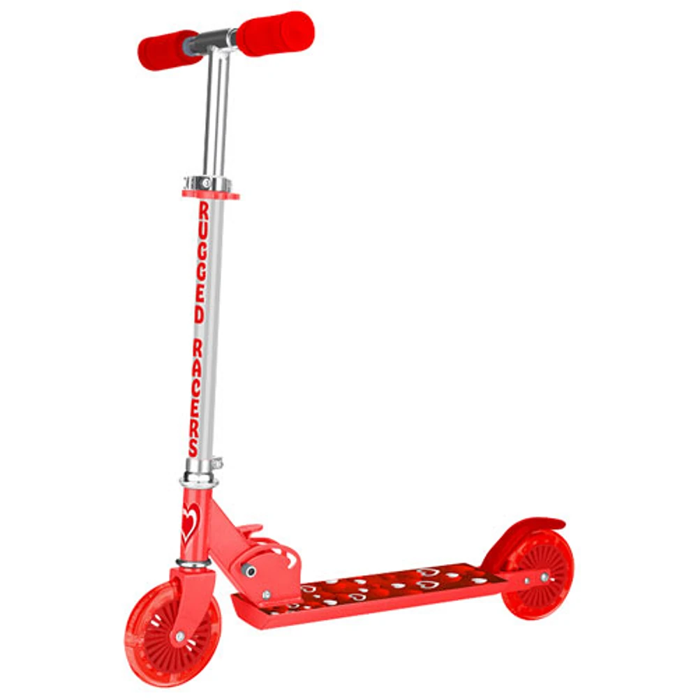 Rugged Racers 2-Wheeled Kick Scooter with LED Lights - Red Heart Print