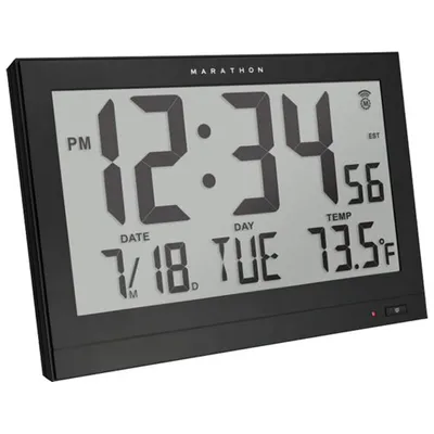 Marathon Jumbo Atomic Wall Clock with Auto Backlight - Black