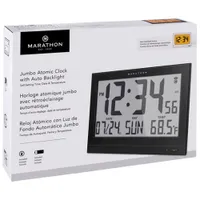 Marathon Jumbo Atomic Wall Clock with Auto Backlight - Black