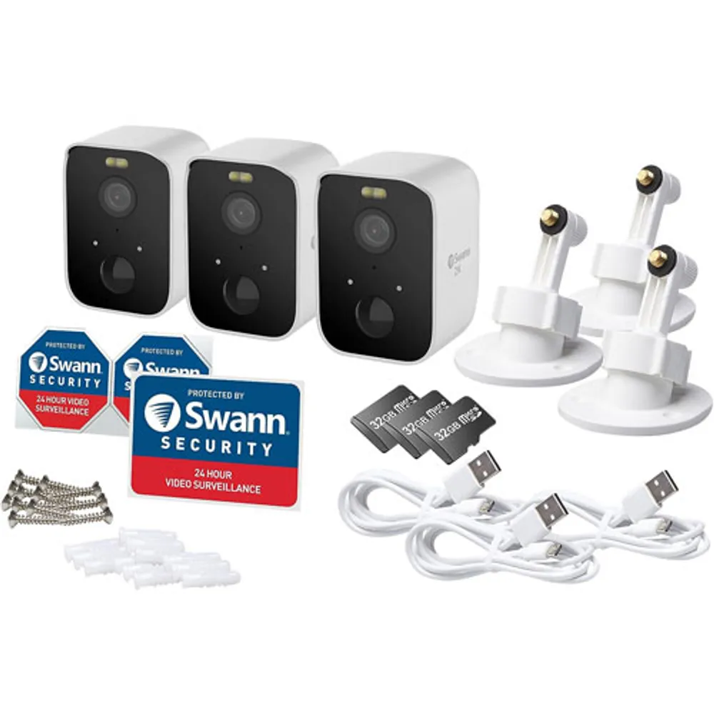 Swann CoreCam Pro Wire-Free Indoor/Outdoor 2K Quad HD Security Camera - 3-Pack - White