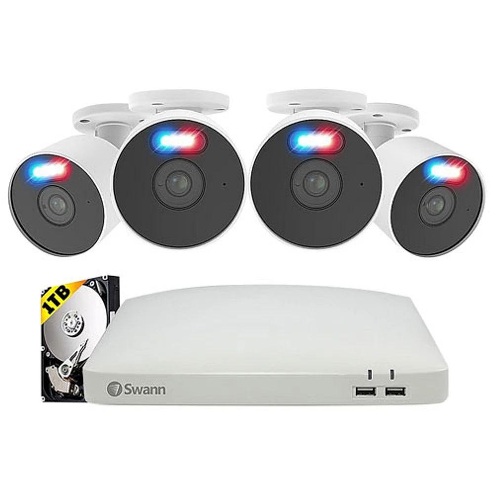 Système surveillance avec fil à enregistreur numérique 8 canaux 1 To à 4 caméras compactes HD intégrale de Swann - Noir