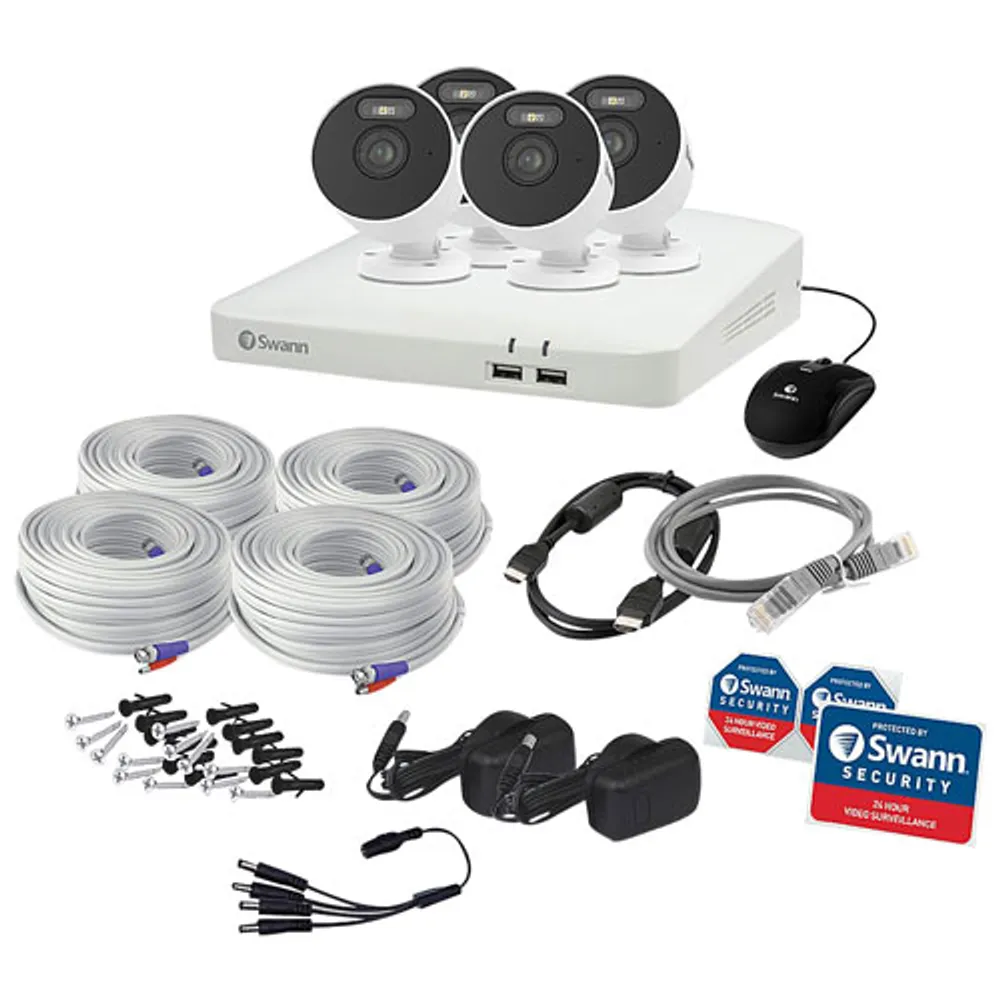 Swann Wired 8-CH 1TB DVR Security System with 4 Bullet Full HD Cameras - Black