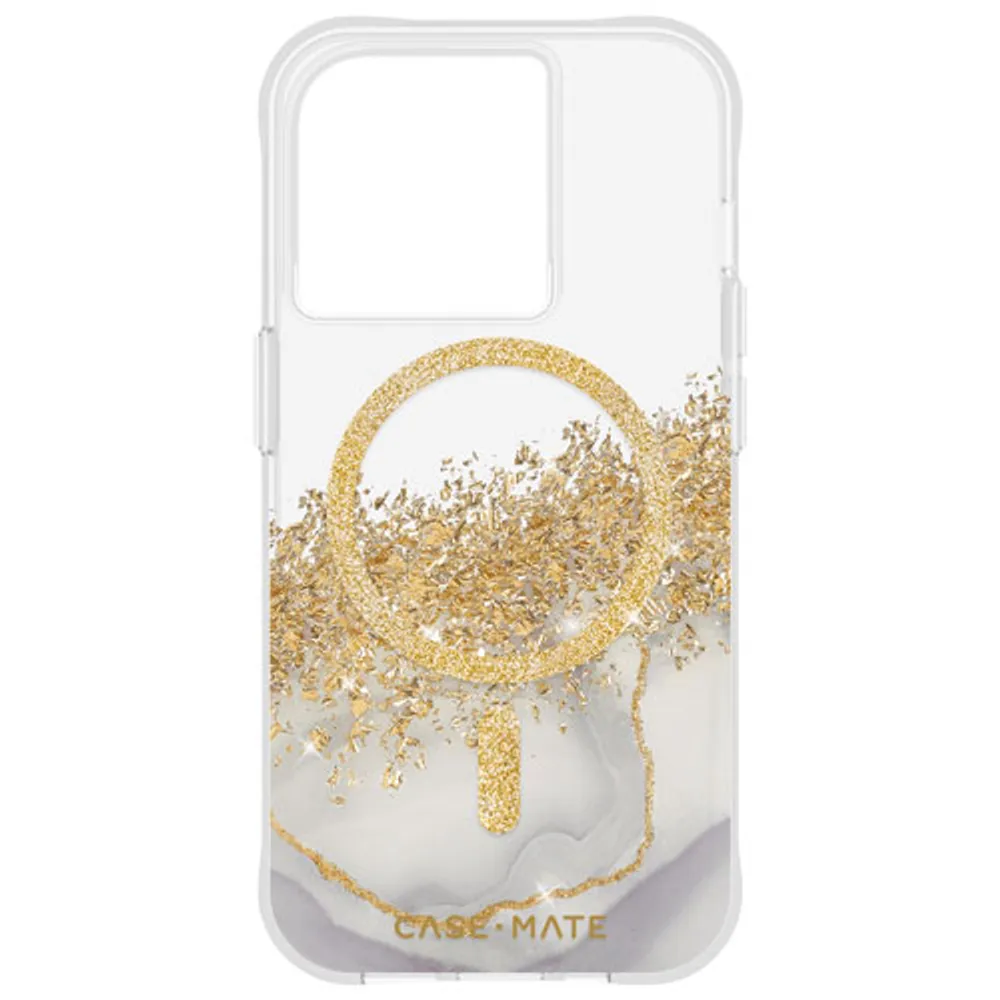 Case-Mate Karat Marble Fitted Hard Shell Case with MagSafe for iPhone 15 Pro - Clear/Gold/Marble