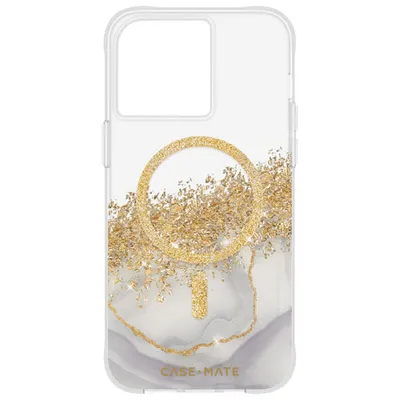 Case-Mate Karat Marble Fitted Hard Shell Case with MagSafe for iPhone 15 Pro Max - Clear/Gold/Marble