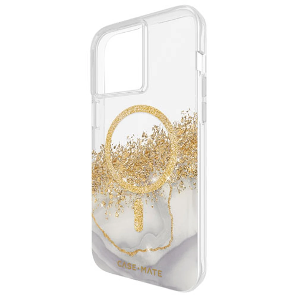 Case-Mate Karat Marble Fitted Hard Shell Case with MagSafe for iPhone 15 Pro Max - Clear/Gold/Marble