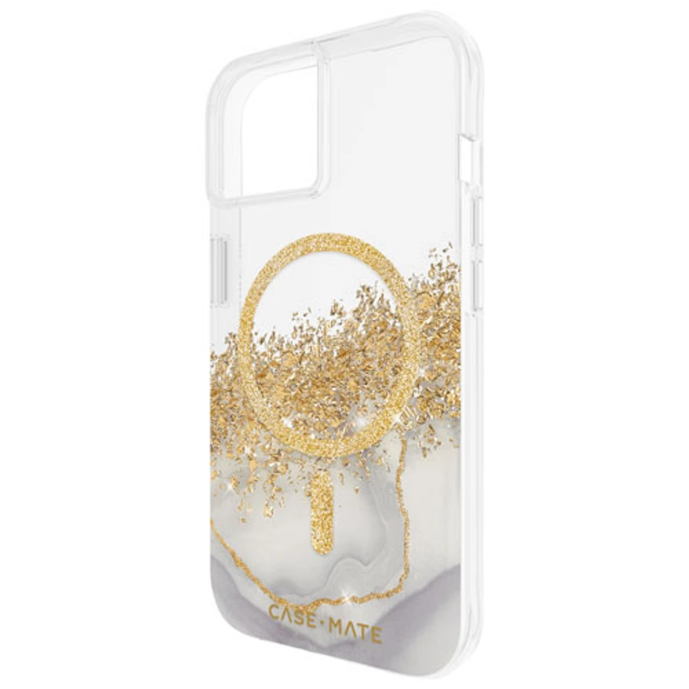 Case-Mate Karat Marble Fitted Hard Shell Case with MagSafe for iPhone 15/14/13 - Clear/Gold/Marble