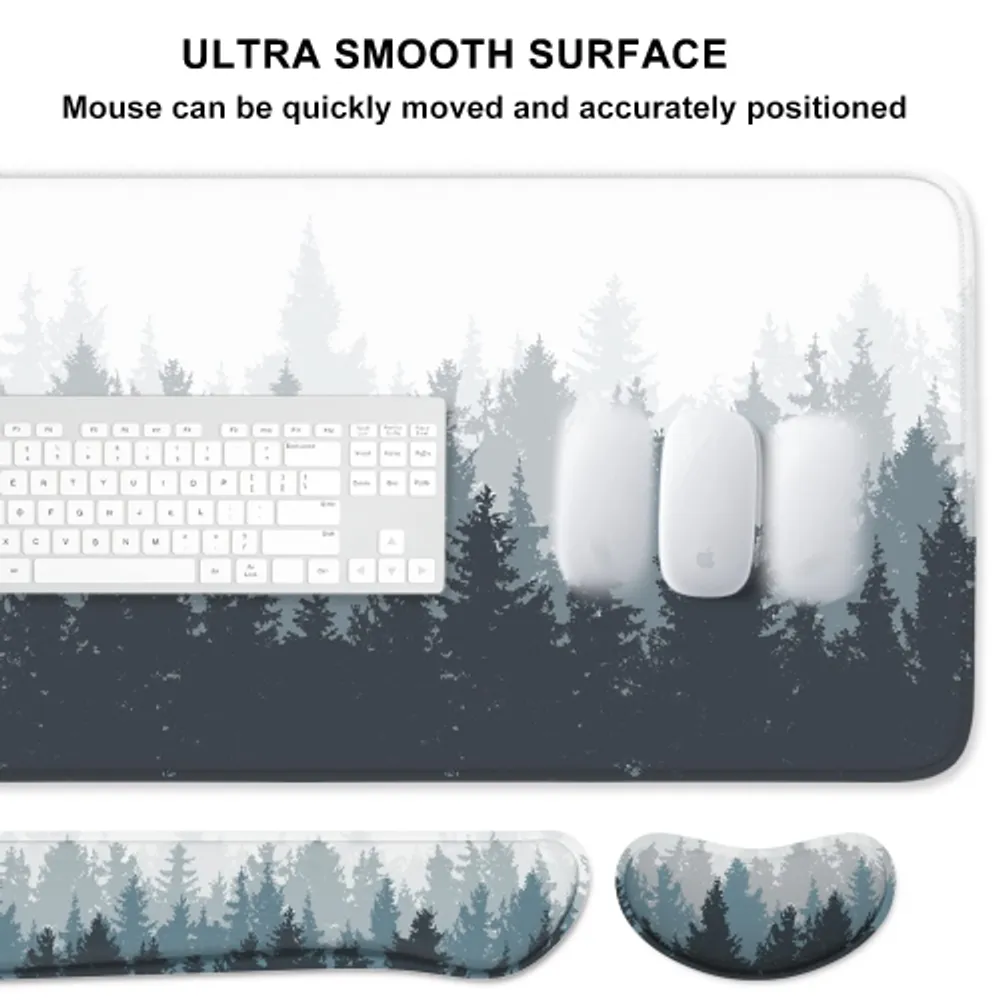 Keyboard Mouse Pad Set, XXL Large Desk Pad+Keyboard Wrist Rest+Mouse Wrist  Cushion Support, Ergonomic Memory Foam, 35.5 x 15.7 Extended Mousepad,  for Office and Gaming