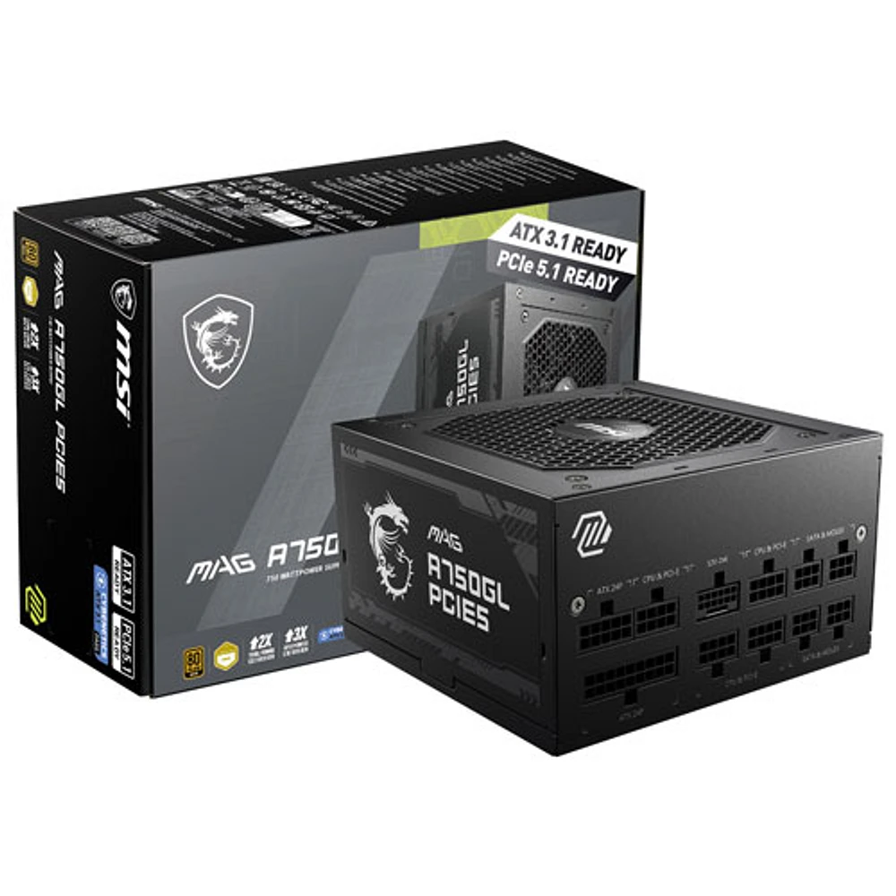 MSI MAG A750GL PCIE 5 80 Plus Gold 750W Fully Modular 12VHPWR Cable ATX 3.0 Power Supply