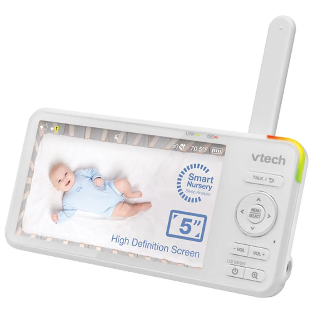 Interphone de surveillance vidéo HD Wi-Fi de 5 po avec veilleuse, vision nocturne, audio bidirectionnel et rotation/inclinaison de VTech (VC2105)