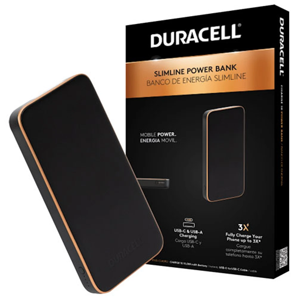 Duracell Charge 10 10000 mAh USB-A/USB-C Power Bank - Black