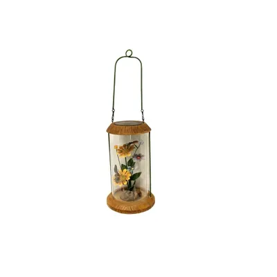 10.5" LED Lighted Solar Powered Outdoor Garden Lantern with Flowers