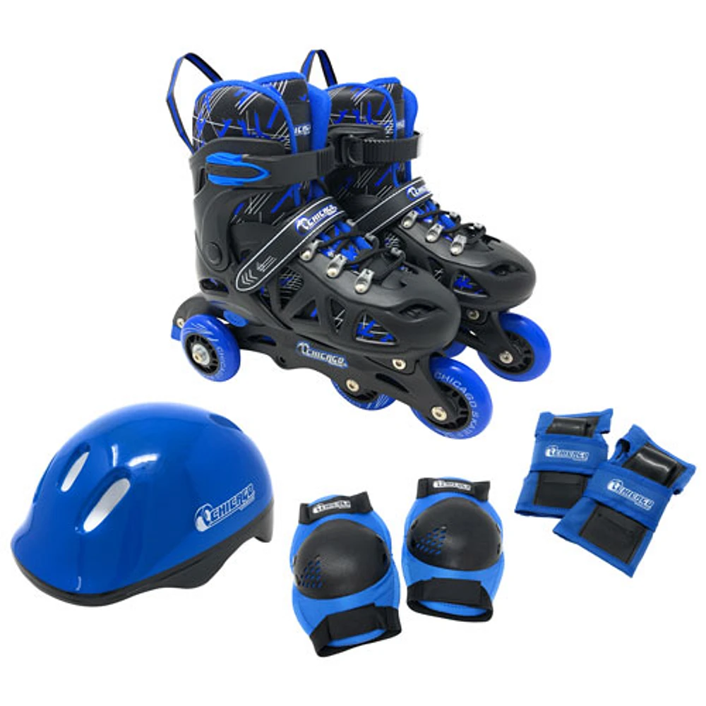 Ensemble avec patins à roues alignées d'entraînement 2-en-1 de Chicago - Bleu - Taille 1-4