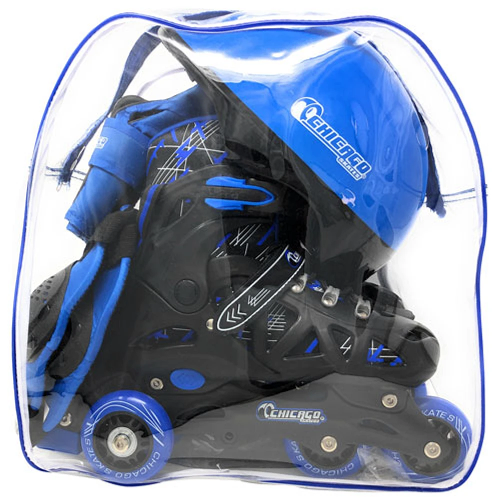 Ensemble avec patins à roues alignées d'entraînement 2-en-1 de Chicago - Bleu - Taille 1-4