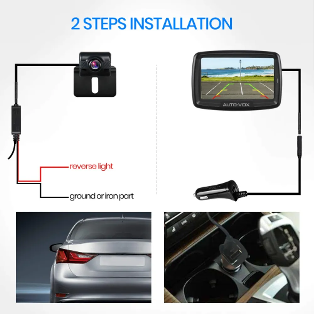 Auto-Vox Backup Camera Wireless 5'' Monitor Kit, Waterproof Rear