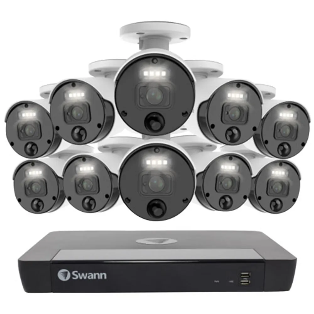 Swann Master Series Indoor/Outdoor PoE Wired 16-CH 2TB NVR Security System with 10 Bullet 4K Ultra HD Cameras - Black