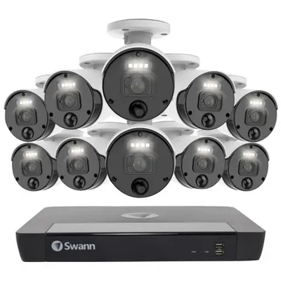 Swann Master Series Indoor/Outdoor PoE Wired 16-CH 2TB NVR Security System with 10 Bullet 4K Ultra HD Cameras - Black