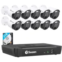 Swann Master Series Indoor/Outdoor PoE Wired 16-CH 2TB NVR Security System with 10 Bullet 4K Ultra HD Cameras - Black