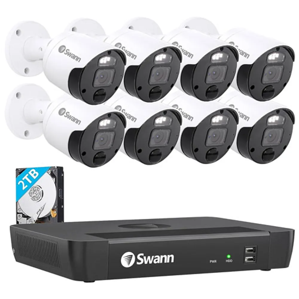 Swann Master Series Indoor/Outdoor PoE Wired 8-CH 2TB NVR Security System with 8 Bullet 4K Ultra HD Cameras - Black