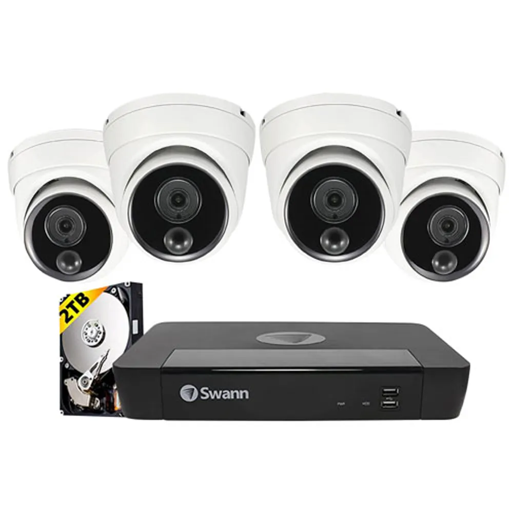 Swann Wired 8-CH 2TB NVR Security System with 4 Bullet 4K Ultra HD Cameras - Black