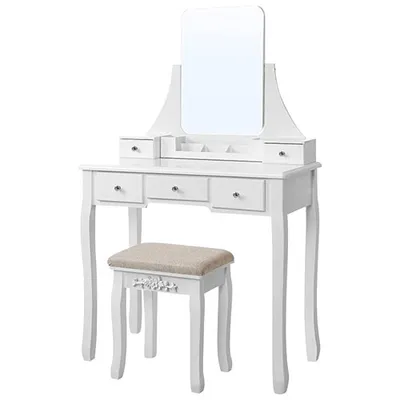 Boutique Home Modern Vanity Set with Mirror & Stool - White