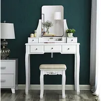 Boutique Home Modern Vanity Set with Mirror & Stool - White