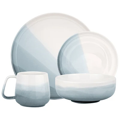 Service de vaisselle de 16 pièces en porcelaine Nautica de Brilliant - Blanc/Bleu