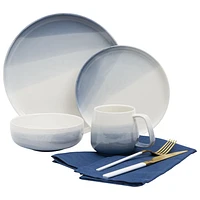 Service de vaisselle de 16 pièces en porcelaine Nautica de Brilliant - Blanc/Bleu