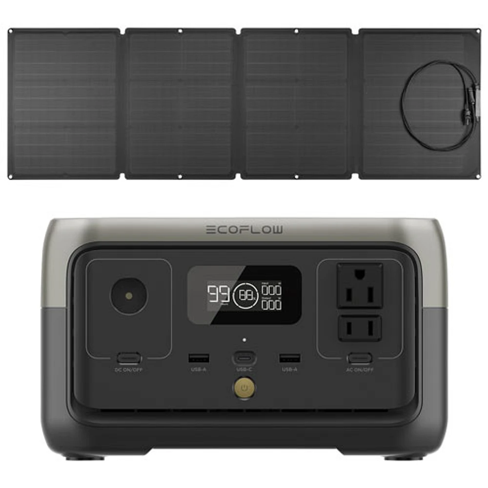 EcoFlow RIVER 2 Portable Power Station & Watts Solar Panel Bundle