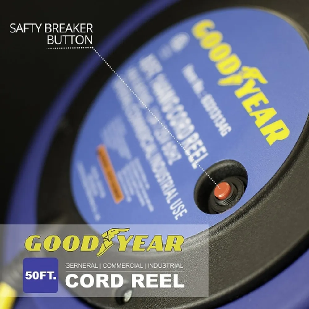 Goodyear Retractable Extension Cord Reel - 15.2m, 16AWG 3C/SJTOW