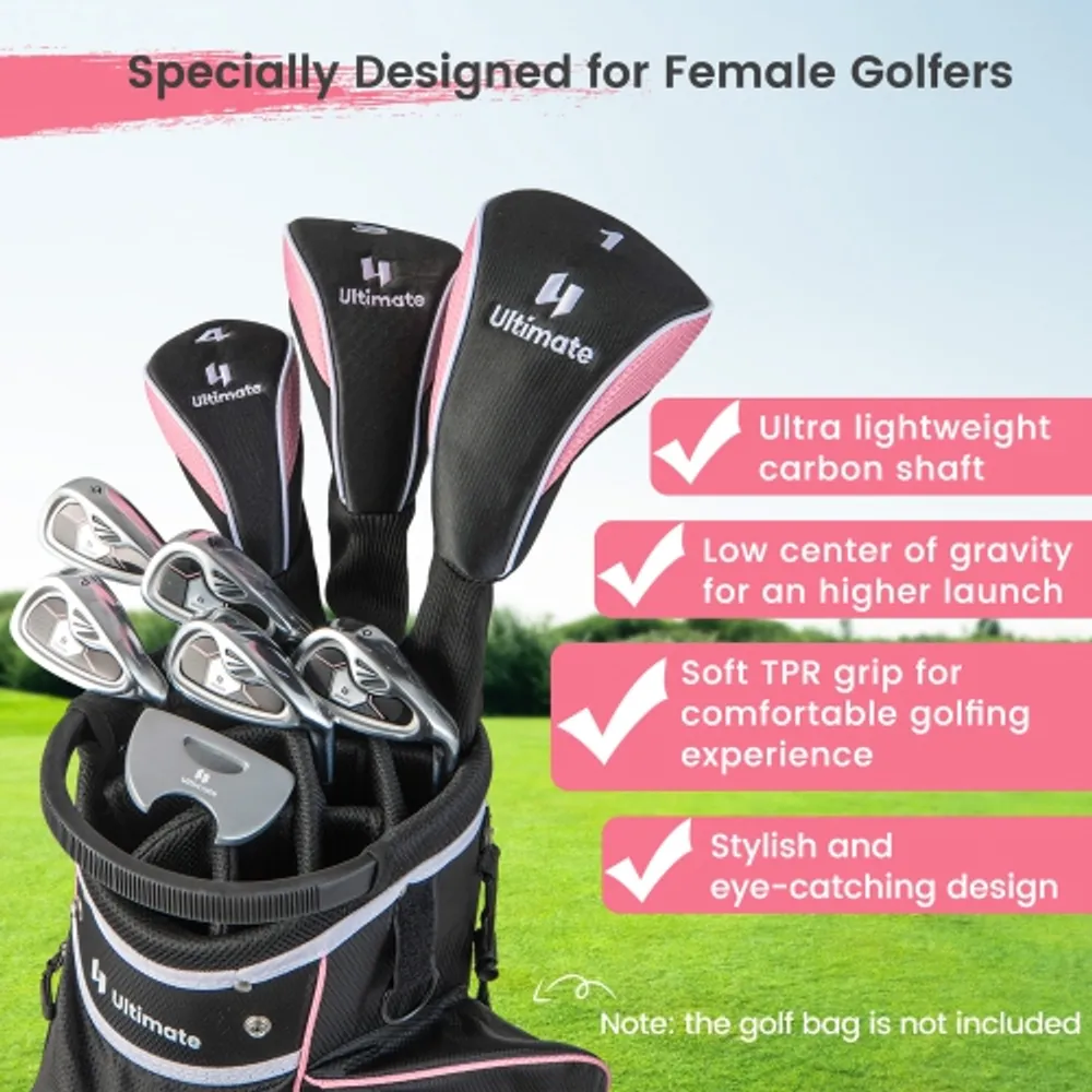 Costway 9 PCS Women's Complete Golf Club Set Right Handed with 460cc Alloy  Driver Irons Pink/Red