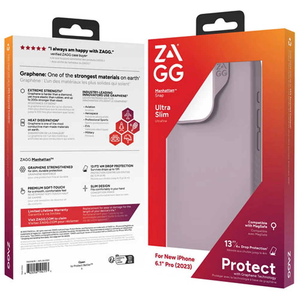 Étui rigide ajusté Manhattan Snap de ZAGG avec MagSafe pour iPhone 15 Pro - Lavande