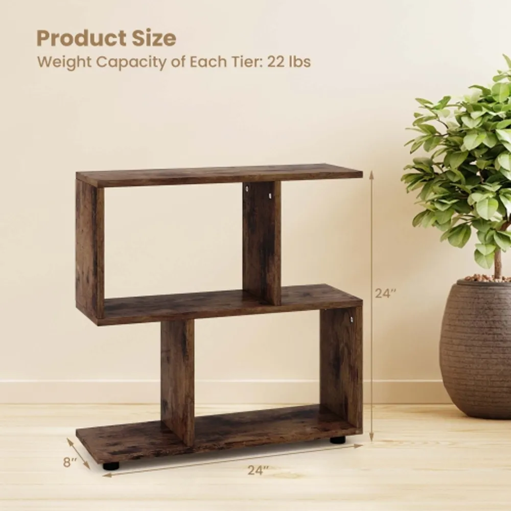 Costway 8-shelf Bookcase Freestanding Tree shelf Display Storage Stand  Coffee