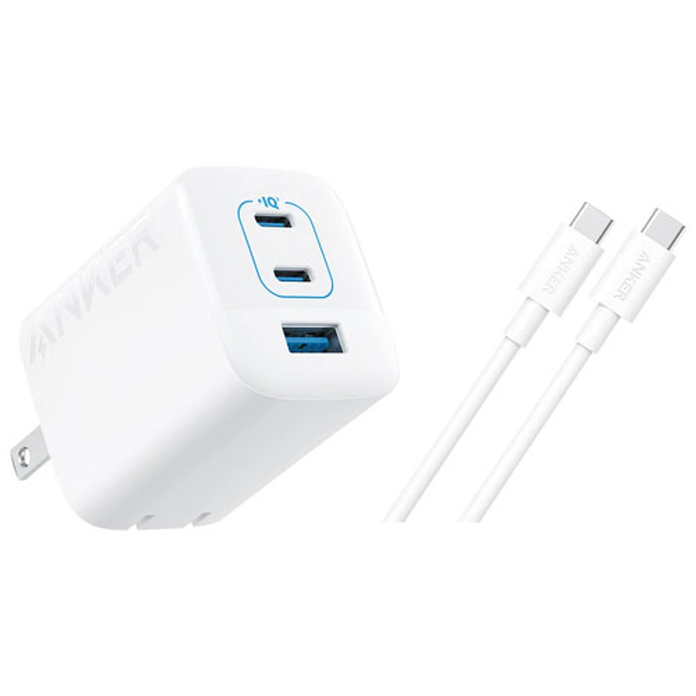 Chargeur mural USB-C à 3 ports 67 W d'Anker avec câble USB-C - Blanc