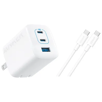 Anker 67W 3-Port USB-C Wall Charger with USB-C Cable - White