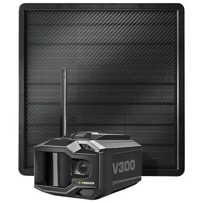 Caméra de surveillance d'extérieur sans fil HD 1080p V300 Ultimate de Vosker avec chargeur portable solaire - Noir