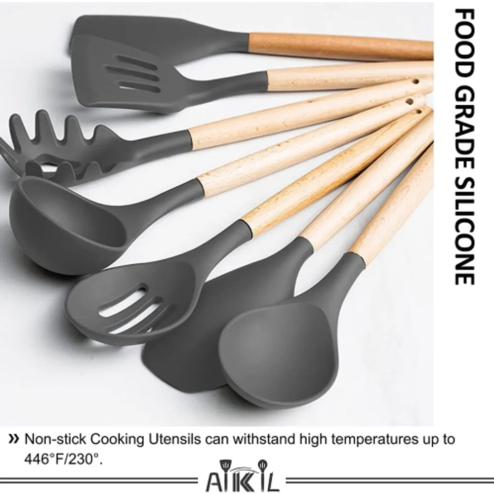 NutriChef 10 Pcs. Silicone Heat Resistant Kitchen Cooking Utensils Set -  Non-Stick Baking Tools with PP Holder (Blue & Black)