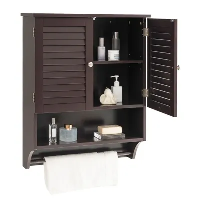 Gymax Bathroom Wall Cabinet Medicine Storage Cabinet w/ Open Shelf & Towel  Bar White