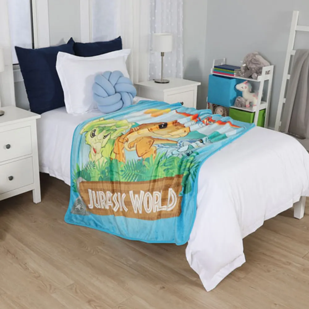 Jurassic World Polyester Plush Throw Blanket - Blue