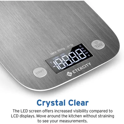 Etekcity Luminary 22lb Food Nutrition Bluetooth Kitchen Digital Scale, Waterproof, Rechargeable, Ounces and Grams for Weight Los