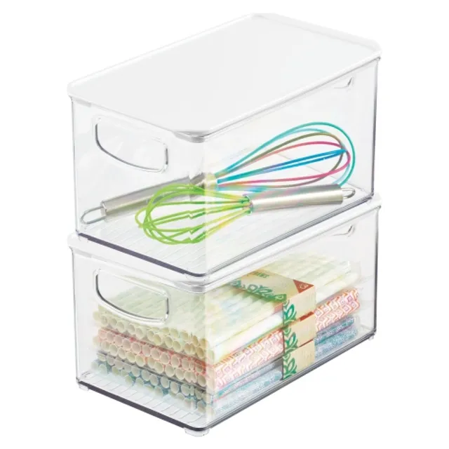 mDesign Plastic Kitchen Pantry Food Storage Bin Box, Lid - 4 Pack - Clear