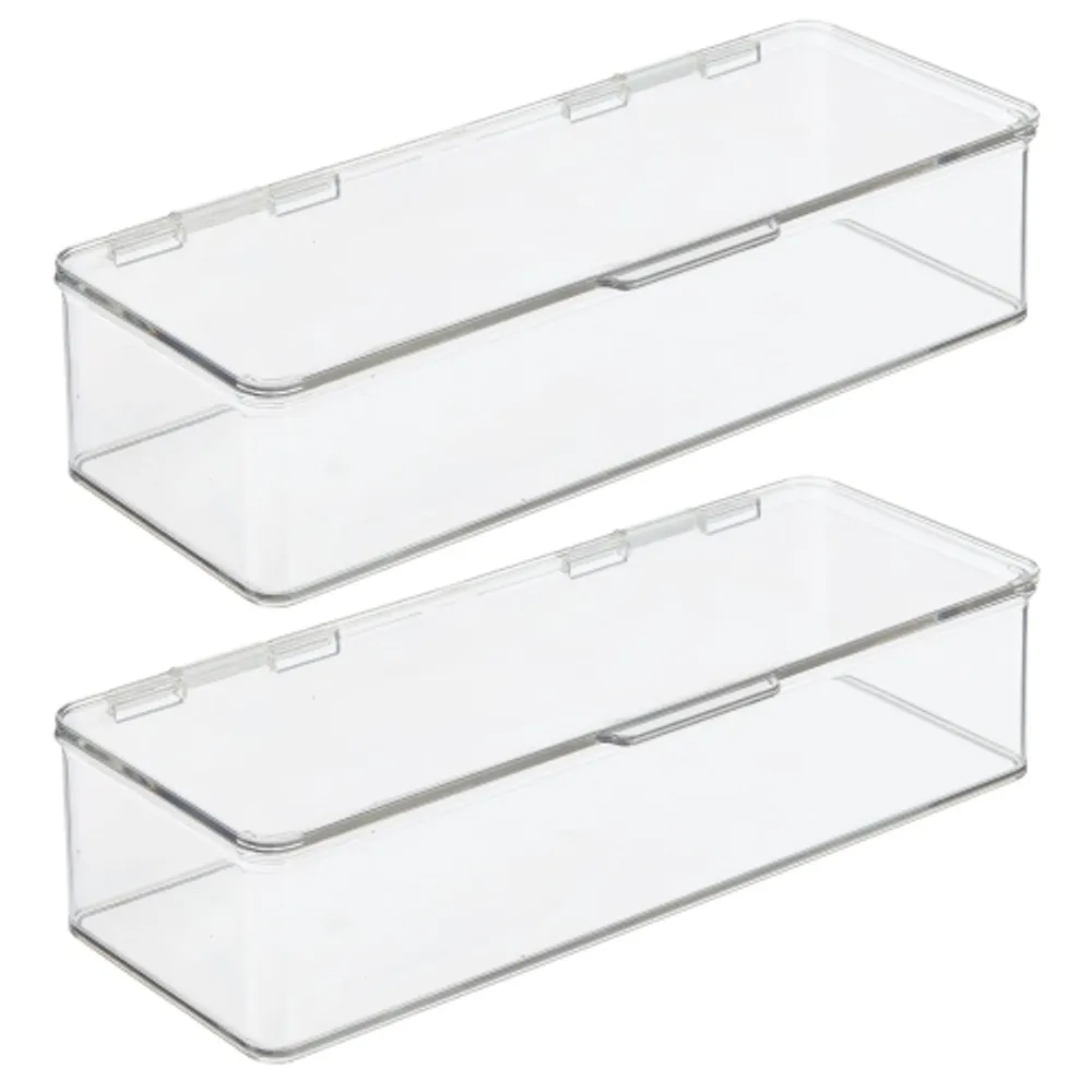 mDesign Plastic Kitchen Pantry Food Storage Bin Box, Lid - 4 Pack - Clear