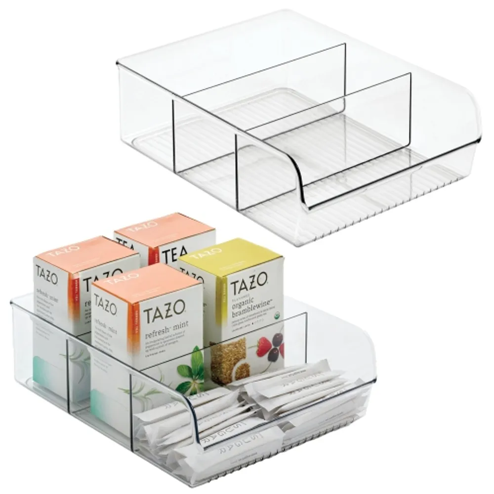 mDesign Wide Plastic Kitchen or Pantry Food Storage Organizer Bin, 2 Pack, Clear