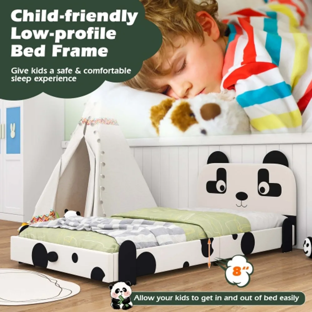 Costway Kids Upholstered Platform Bed Children Twin Size Wooden Bed Rainbow  Pattern