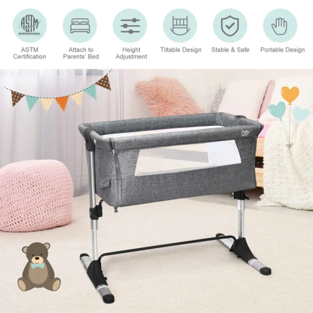 Gymax 3-in-1 Baby Bassinet Beside Sleeper Crib with 5-Level