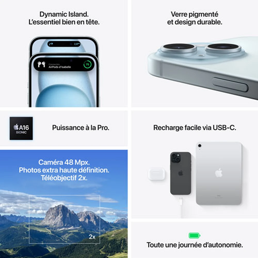 iPhone 15 Plus de 128 Go d'Apple avec Virgin Plus - Rose - Financement mensuel