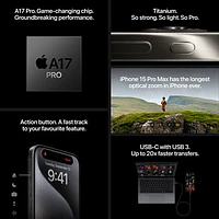 iPhone 15 Pro de 128 Go d'Apple avec TELUS - Titane bleu - Financement mensuel