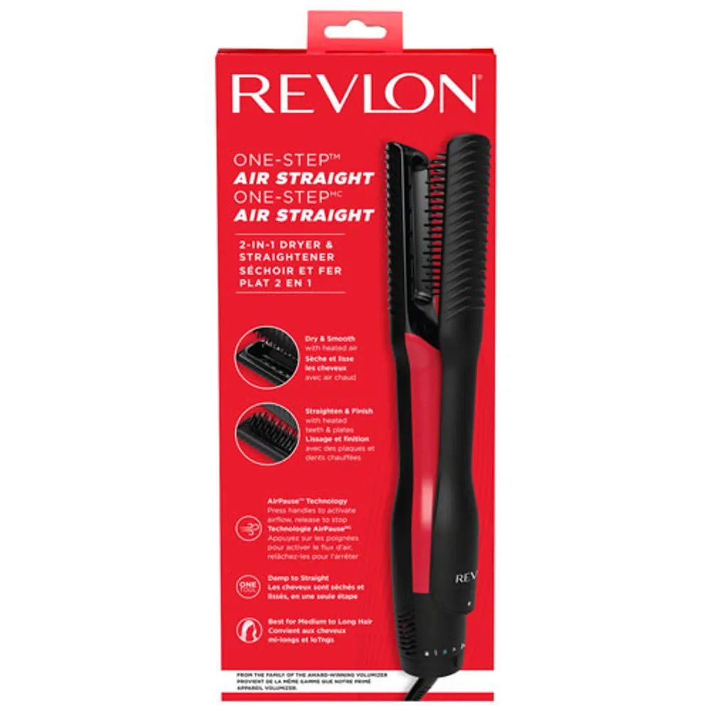 Sèche-cheveux et fer plat 2-en-1 One-Step Air Straight de Revlon - Noir/Rouge