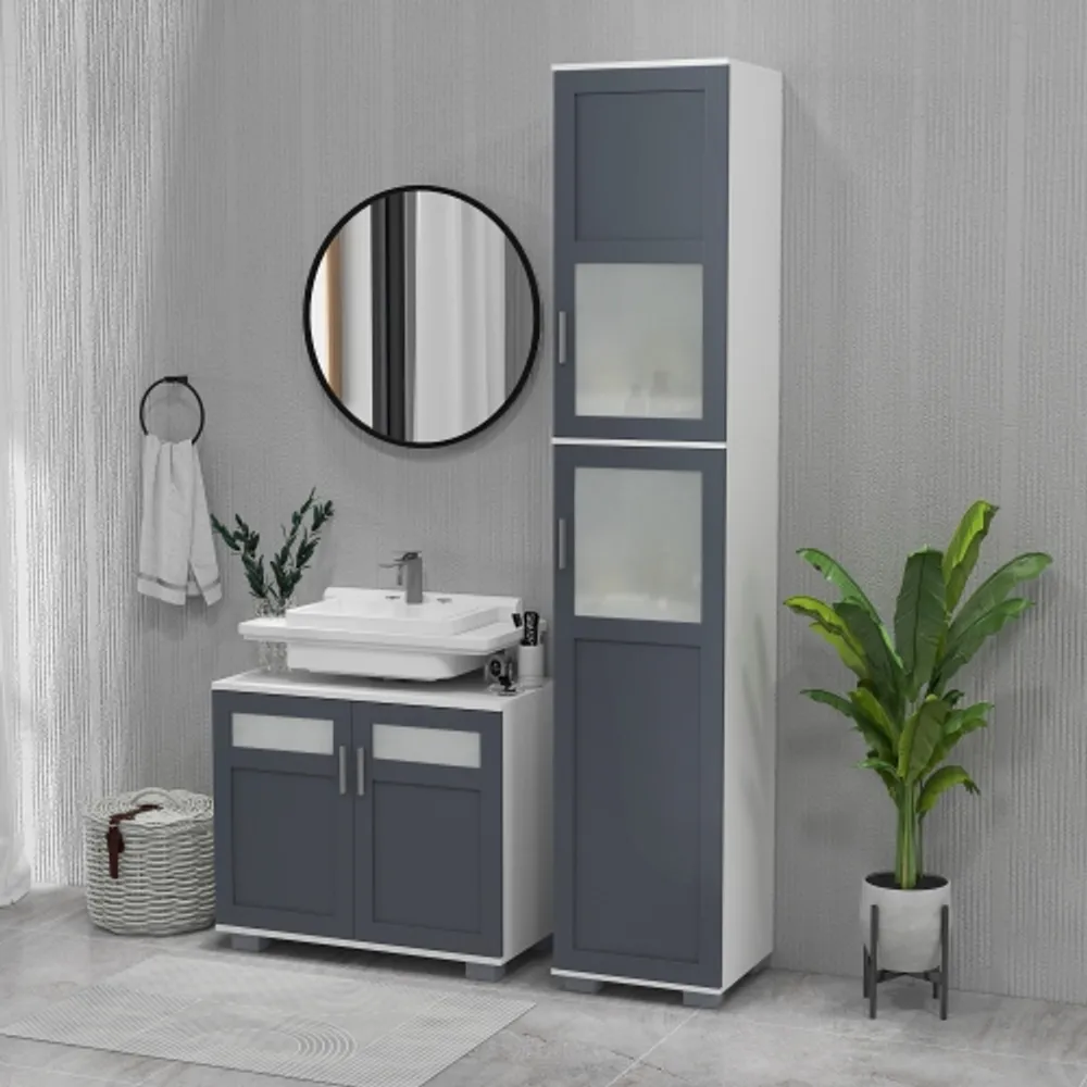 Tall Bathroom Storage Cabinet with Glass Doors white Cupboards