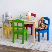 Humble Crew 5-Piece Kids Table & Chair Set - Primary/Natural