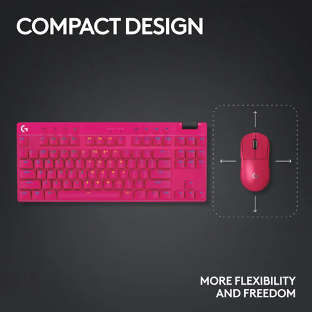 Clavier de jeu mécanique rétroéclairé Bluetooth à touches tactiles sans pavé numérique G PRO X LIGHTSPEED de Logitech - Magenta - Anglais - Exclusivité Best Buy